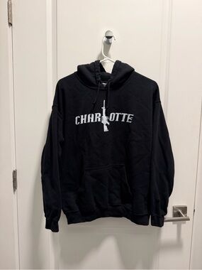Black Crewneck Hoodie with White CHARLOTTE Graphic